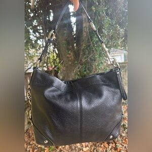 Coach Black soft Pebbled Leather Slouch Hobo with Chain-Link Strap “Carly bag “